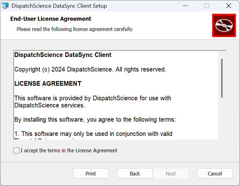 License Agreement Screen